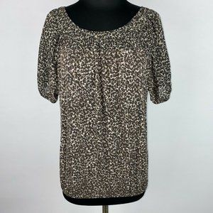 Ann Taylor LOFT S Animal Print Top Elastic Sleeves And Hem Keyhole Back